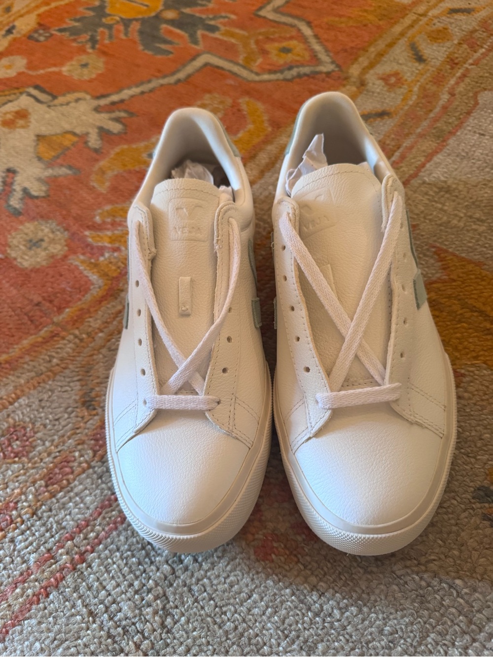 Veja Women's White Sneakers with Sage Green Accents - Picture 2 of 5